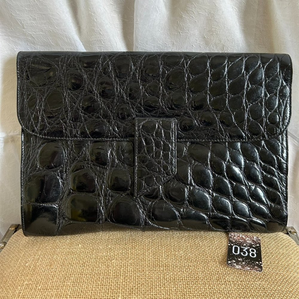 Genuine Franco Parmeggiani Luxury Crocodile Italian Black Clutch Purse